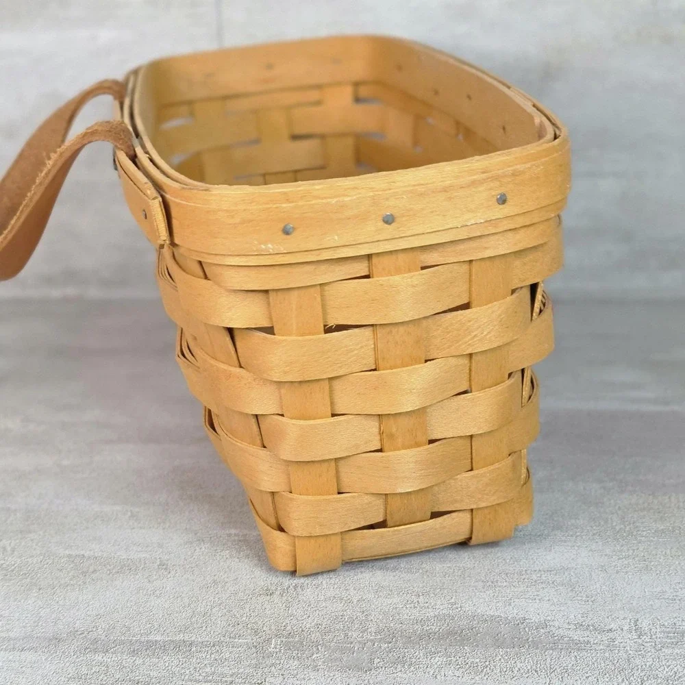 Longaberger Hanging Basket Leather Handle Wall Medium - Signed-9